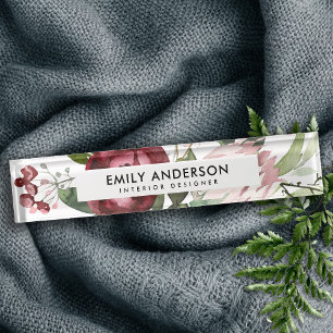WITTE BLUSH PINK BURGUNDY PROTEA FLORAL WATERVERF NAAMBORDJE