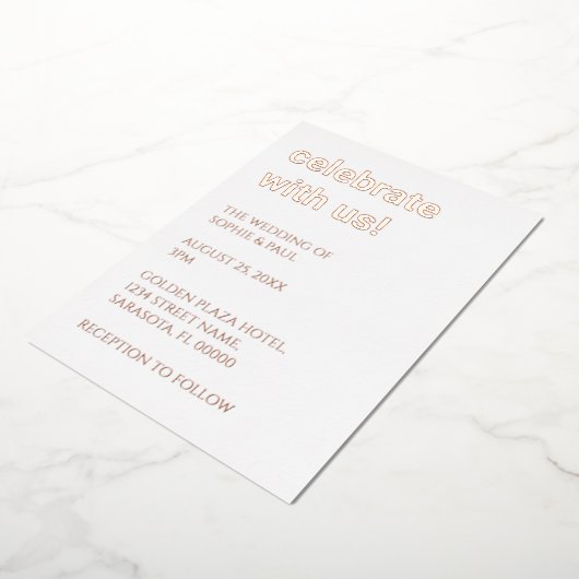 Witte Blush Roze Bruiloft Roos Gouden Folie Invita Folie Uitnodiging (Gedraaid)