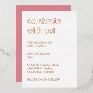 Witte Blush Roze Bruiloft Roos Gouden Folie Invita Uitnodiging