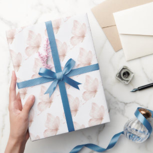 Witte Blush Roze Vlinders Verjaardag Cadeaupapier