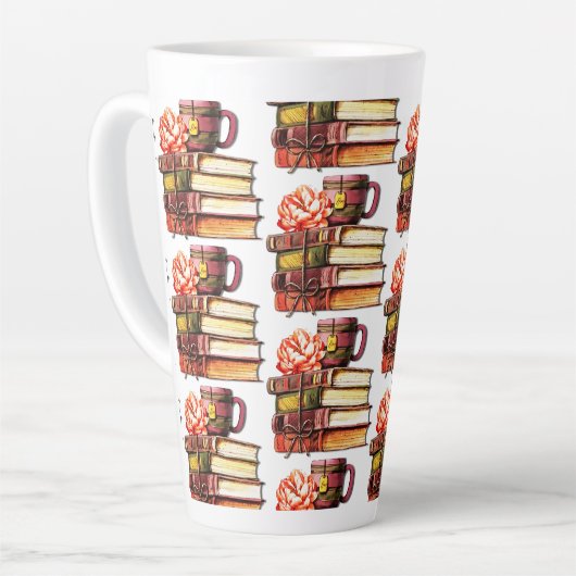 Witte boeken en thee latte mok (Linkerhoek)