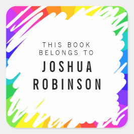 Witte boekenplaat regenboog krabbel boek sticker