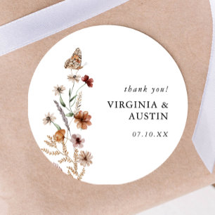 Witte Boho Bloem Klassieke Ronde Sticker