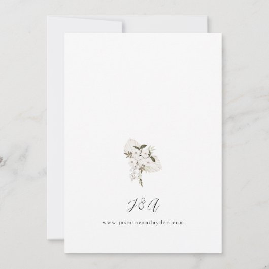 Witte Boho Bloemen bruiloft uitnodiging V3 LN (Achterkant)