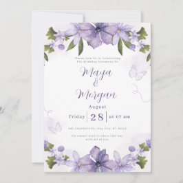 Witte Boho Bloemen Paarse Trouw Uitnodiging