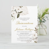 Witte boho bloemen Quinceanera uitnodiging (Staand voorkant)