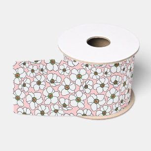 Witte Boho Bloemenprint op Roze Grosgrain Lint