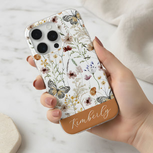Witte Boho Watercolor Wilde Bloemen Patroon  iPhone 15 Pro Hoesje