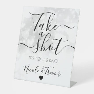 Witte Bokeh Persoonlijke Neem een Schot Huwelijk Reclamebord Met Voetstuk