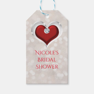 Witte Bokeh Rode Valentijns Glam Heart Favor Cadeaulabel