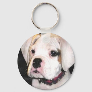 Witte bokspuppy sleutelhanger