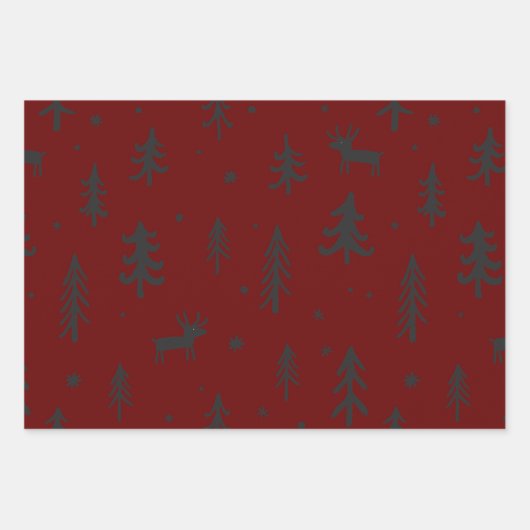 Witte Bomen Illustraties Rood Kerstmispatroon Inpakpapier Vel (Voorkant 2)