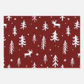 Witte Bomen Illustraties Rood Kerstmispatroon Inpakpapier Vel (Voorkant)