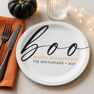 Witte Boo Gelukkig Halloween Familie Papieren Bordje