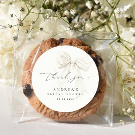 Witte Boog Elegante Script Bruidsmeisjesfeest Dank Ronde Sticker