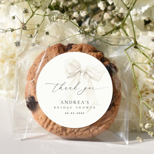 Witte Boog Elegante Script Bruidsmeisjesfeest Dank Ronde Sticker