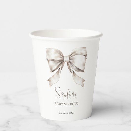 Witte Boog Lint  Baby shower Papieren Bekers (Achterkant)