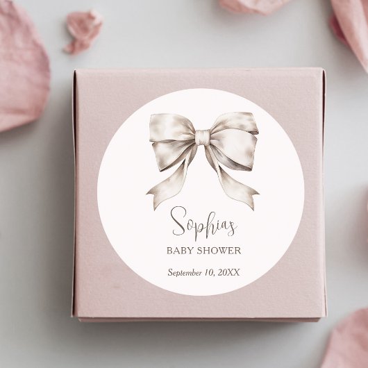 Witte Boog Lint  Baby shower Ronde Sticker