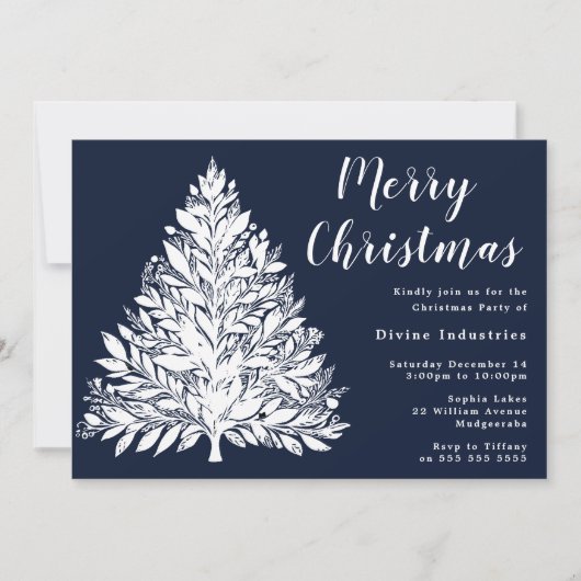 Witte Boom Marine Blauw Kerstfeest Kaart (Voorkant)