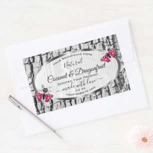 Witte boomschors met roze vlinderlabels rechthoekige sticker