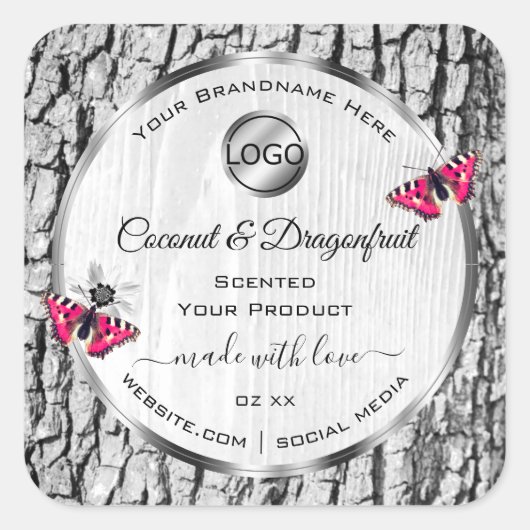 Witte boomschors Roze Butterfly Product Labels Log (Voorkant)