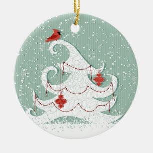 Witte boomversiering keramisch ornament