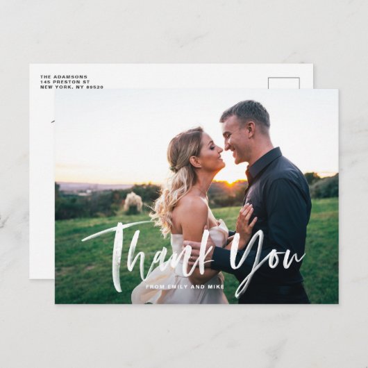 Witte Borstel Lettering Overlay Trouw Dank Je Briefkaart (Voorkant / Achterkant)