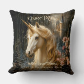 Witte Bos Eenhoorn Roze Orchidee Fantasie Kasteel Kussen (Voorkant)