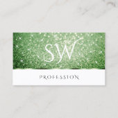 Witte bosgroene glitter Sparkle Stars Initialen Visitekaartje (Voorkant)