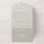 Witte Botanicals op de Bleke Green Wedding All In One Uitnodiging (Buitenkant)