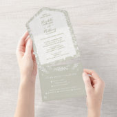 Witte Botanicals op de Bleke Green Wedding All In One Uitnodiging (Afscheurbaar)