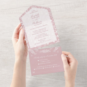 Witte Botanicals op Dusty Roos Wedding All In One Uitnodiging
