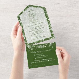 Witte Botanicals op Groene Bruiloft All In One Uitnodiging