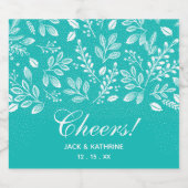 Witte Botanicals op Turquoise bruiloft Sparkling Wijnetiket (Enkel label)