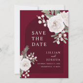 Witte Botanische Burgundy Trouwdag Save The Date (Voorkant)