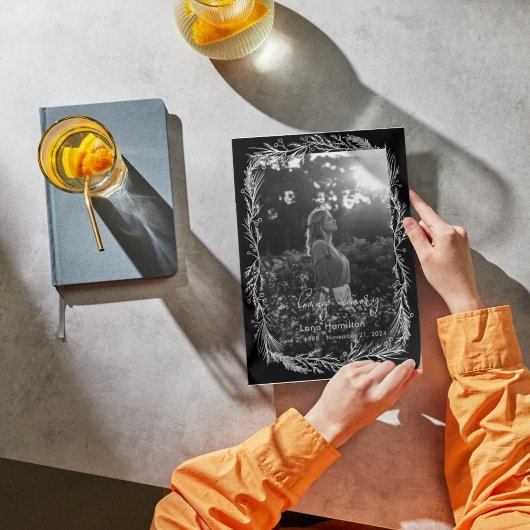 Witte Botanische Foto Begrafenisprogramma Kaart