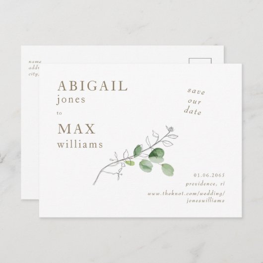 Witte Botanische Foto Bruiloft Bewaar onze Datum I Briefkaart (Voorkant / Achterkant)