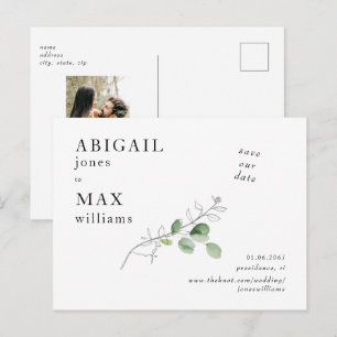Witte Botanische Foto Bruiloft Save our Date Briefkaart