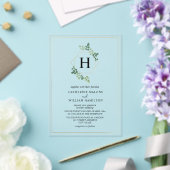 Witte Botanische Geometrische Monogram Bruiloft Acryl Uitnodigingen (Insitu (Huwelijk))