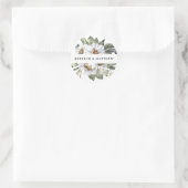 Witte Botanische gepersonaliseerde bruiloft Ronde Sticker (Tas)