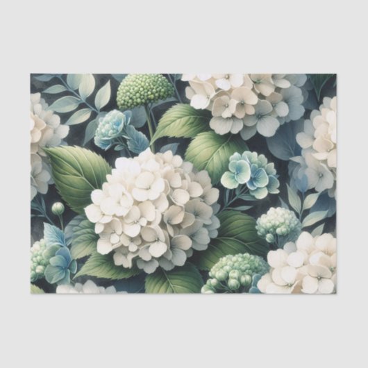 Witte Botanische Hydrangea Decoupage Tissuepapier (Voorkant)