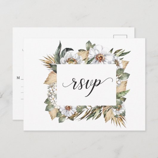 Witte Botanische | vriendelijk antwoord | RSVP-Bri Briefkaart (Voorkant / Achterkant)