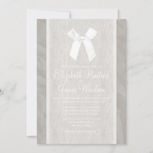 Witte Bow & Linen Wedding-uitnodigingen Kaart (Voorkant)