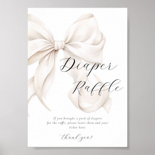 Witte Bow Luier Raffle Tafel Teken Poster (Voorkant)