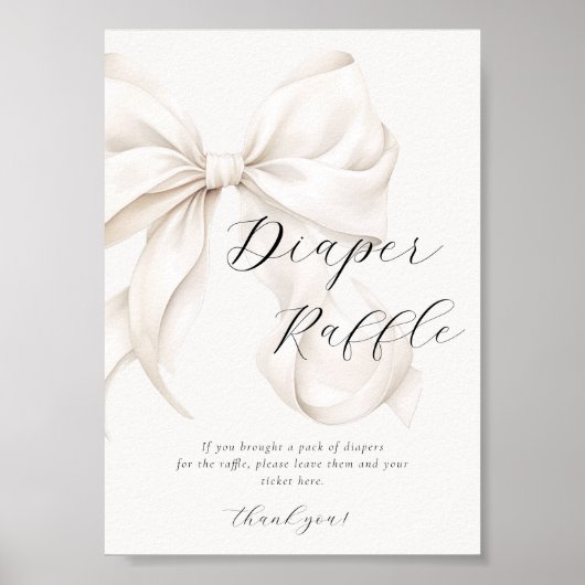 Witte Bow Luier Raffle Tafel Teken Poster (Voorkant)