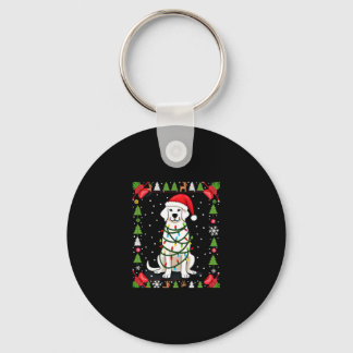 Witte Boxer Hond Lelijke Kerstmuts Funny Xmas  Sleutelhanger