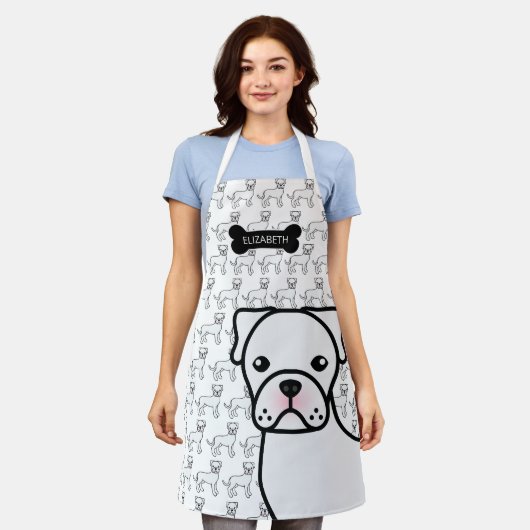 Witte Boxer Schattige Cartoonhond & Naam Schort (Gedragen)