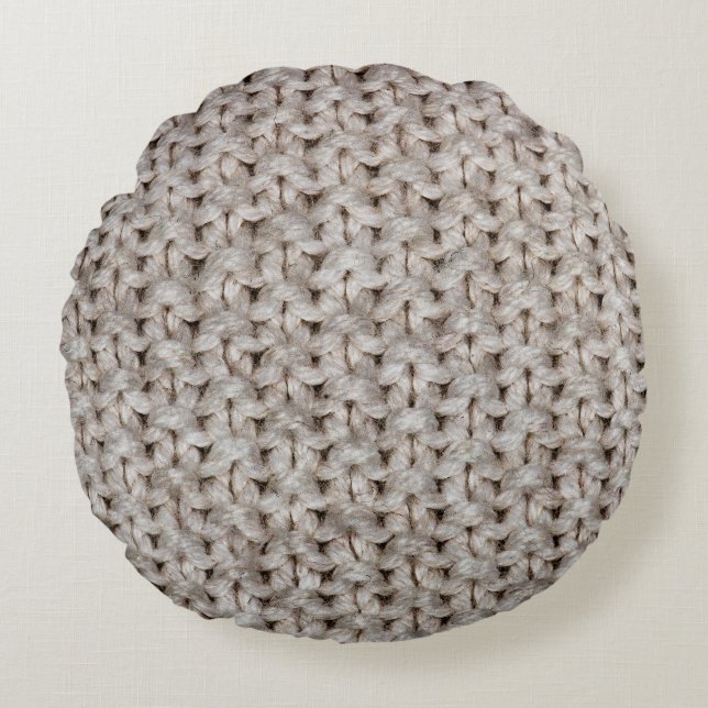 Witte breiwol: gezellige textuur. rond kussen (Voorkant)