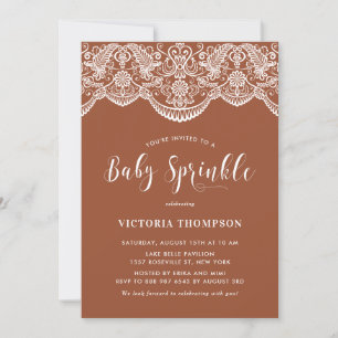 Witte Brocade Kant Terracotta Baby Sprinkle Kaart