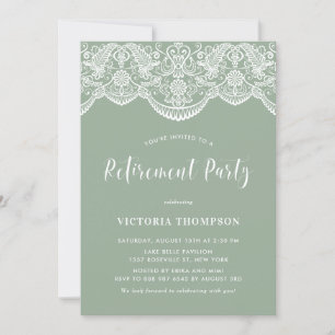 Witte Brocade Lace Sage Groene Pensioen Partij Kaart